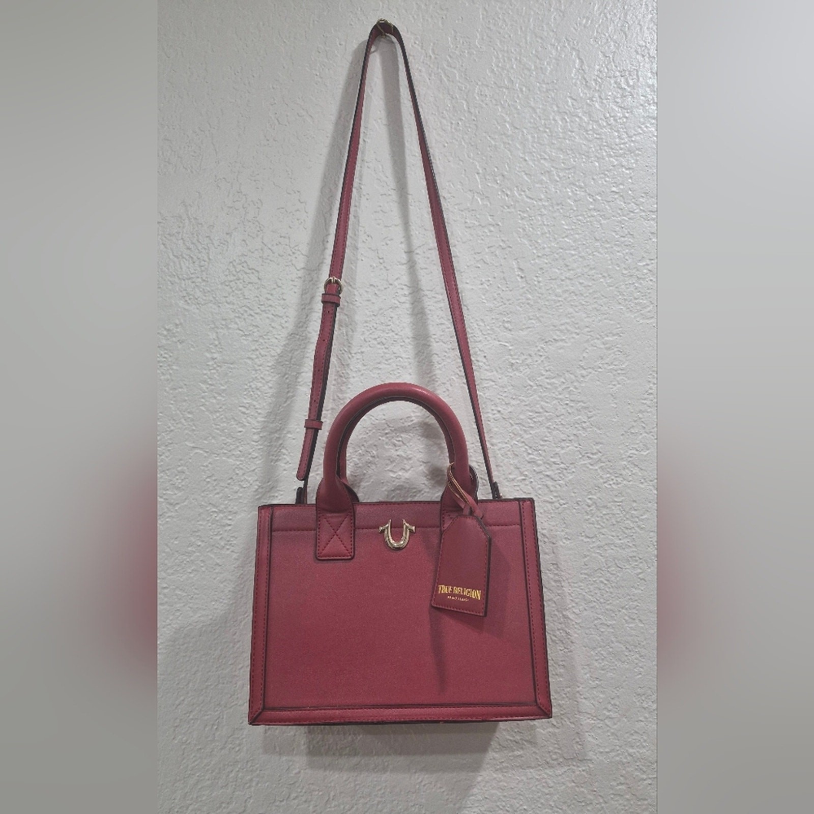 True Religion Red Leather Tote Crossbody Handbag thumbnail 2