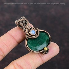 Copper Zambian Emrald Stone Rainbow Moonstone New Wire Wrapped Pendant Jewelry