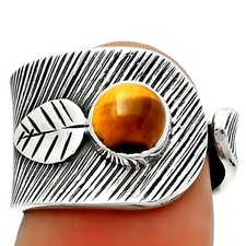 Adjustable - Tiger Eye - Africa 925 Sterling Silver Ring s.7.5 Jewelry R-1319