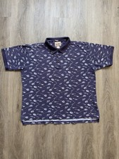 Vintage 90s Y2K Woolrich Outdoor Original Fish Boat AOP Polo Shirt Large Rare