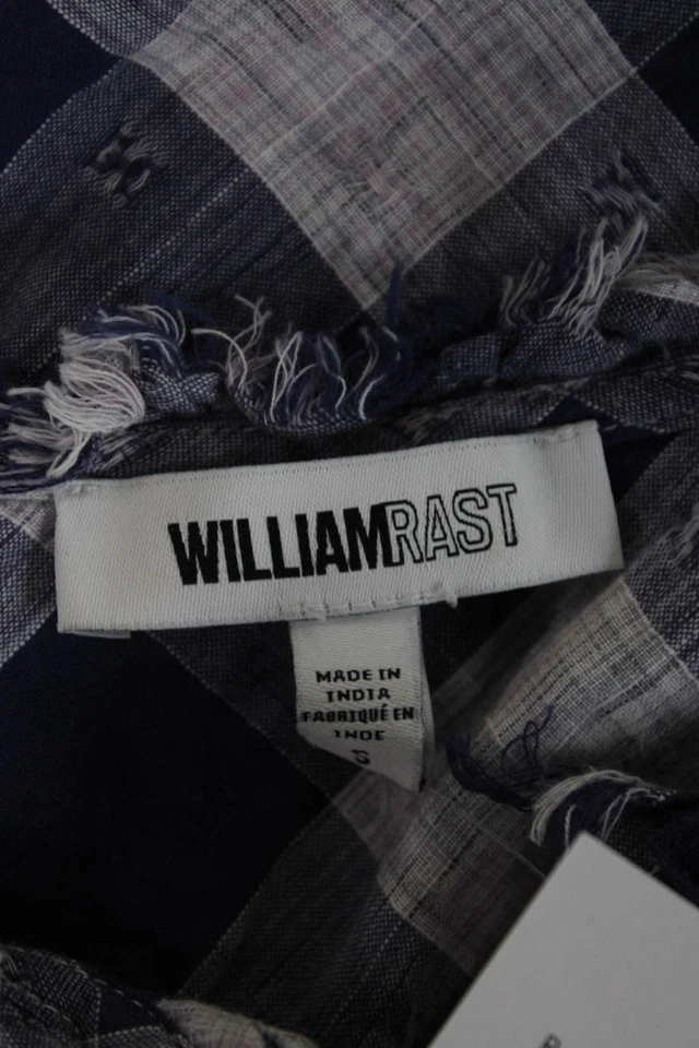 Blusa túnica William Rast para mujer bohemia a cuadros azul botón manga larga talla S Foto 4 de 4