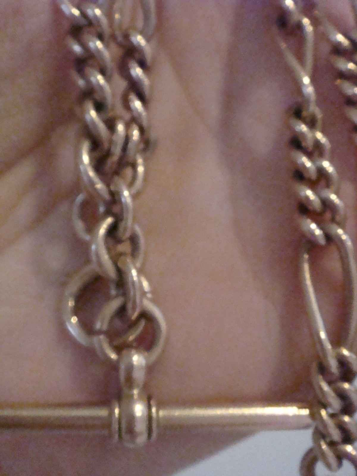 EDWARDIAN 9CT YELLOW GOLD RARE FIGARO ALBERT DOUBLE DOG CLIP T BAR 42.9G 18" image 7