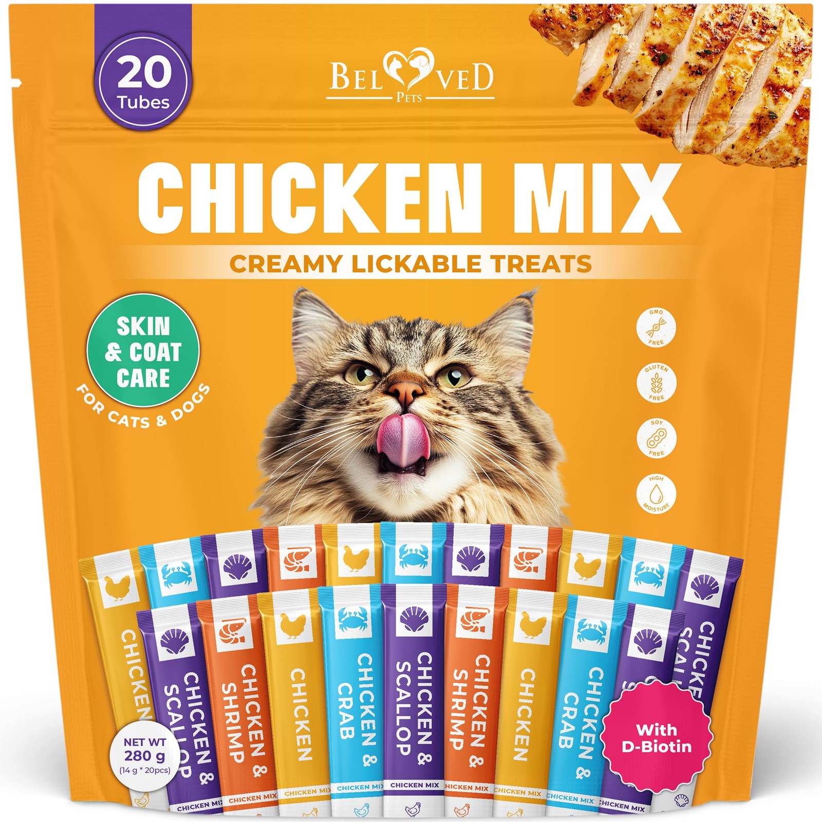 Creamy Lickable Cat Treats & Wet Food Squeeze Tubes Liquid Kitten Snacks Skin &