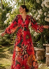 New FARM Rio Tropical Floral Flowershop Puff Sleeve Maxi Dress Size Medium