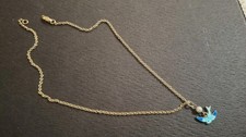 Vtg Sarah Coventry Blue Bird of Happiness 14" Necklace Goldtone Chain Faux Pearl