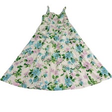 Old Navy Dress Medium Linen Floral Smocked Midi Fit Flare Sundress Blue Pink