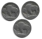 1913 Type 1 P D & S Buffalo Nickels - Free Shipping- A326