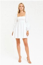 NWT Reformation Michaela White Babydoll Square Neck Puff Sleeve Mini Dress 12