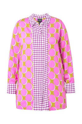 Ulla Popken Damen große Größen Satin Longbluse Patch Design Hemdkragen