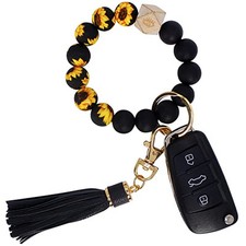 Key Ring Bracelet Car Keychain Holder Wristlet Silicone 2.5 inch Sunflower