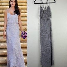 Adrianna Papell  Gray Beaded Sequin Maxi Dress Event Bridesmaid 2