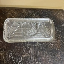 Vintage Federal Glass Refrigerator Storage Dish Ribbed w/Embossed Vegetable Lid