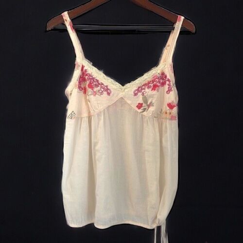Kookai Floral Embroidered Tank Top Women’s Size 3 Large Beige Pink - Foto 1 di 13
