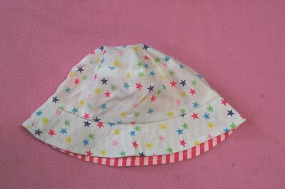 Toddler Girls Sun Hat WHITE w/ COLORFUL STARS Pink Stripe Lining ONE SIZE 
