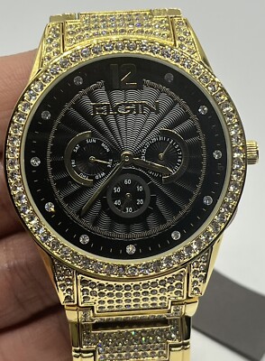 Elgin Men's Gold-Tone 295 Crystals Black Dial Watch - FG160030G | eBay