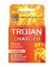 Trojan Charged Intensified Lubricant Ribbed Latex Male Condoms - 3 Pack