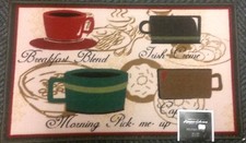 PRINTED NYLON KITCHEN RUG nonskid back 18"x30" 4 COFFEE TYPES, rec, Sig
