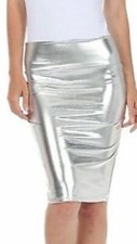 Women Metallic Shiny Wet Look High Waist Disco Party Pencil Midi Ladies Skirt