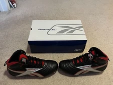 New Reebok Rugby Mens Garrison Mid Size 11 Cleats Black Red Silver 2005 Rare NIB