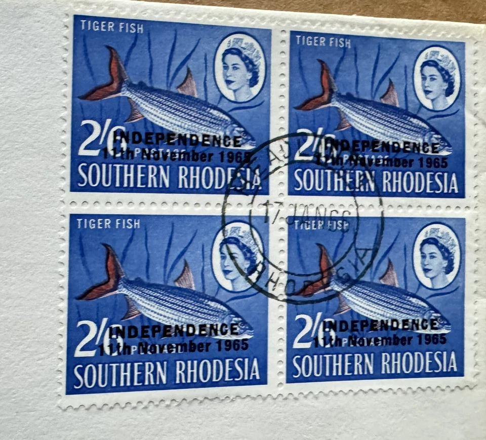 Rhodesia 1966 FDC (70)  QEII Definitive #218 BLK4 +Independence O/P + Uncacheted - Image 2 of 3