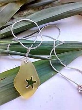 Seaglass Starfish Pendant Silver Snake Chain Necklace 18 Inch