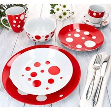 6er Set Pula Rot Porzellan Tassen Teller Schalen Becher 6 Personen Punkte bunt