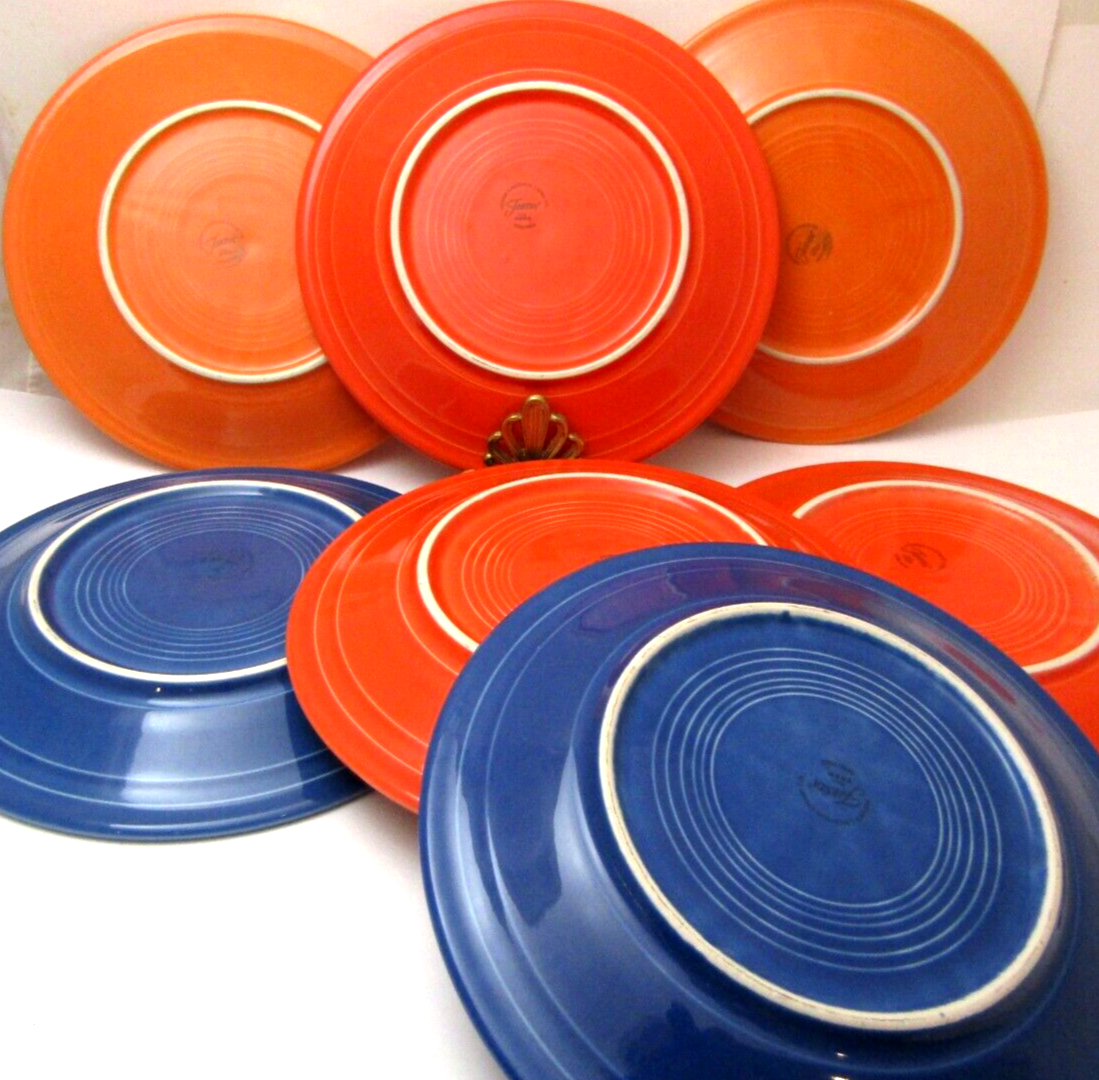 7 Fiestaware Dinner Plates 10.5" FIESTAWARE Bright Orange Blue HLC Mix