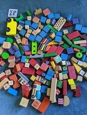 Lot Of Children's Wooden Blocks ABC Assorted Sizes Colors Animals Building 8lbs