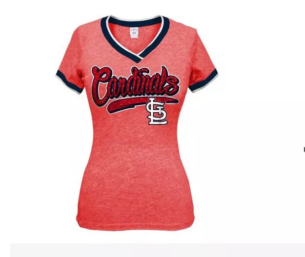 5th & Ocean by New Era Women's St. Louis Cardinals V-Neck T-Shirt,  Red, Small