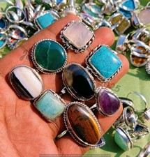 Wow Turquoise  Mix Gemstone 5 PCS Rings 925 Silver Plated Wholesale Lot Jewelry