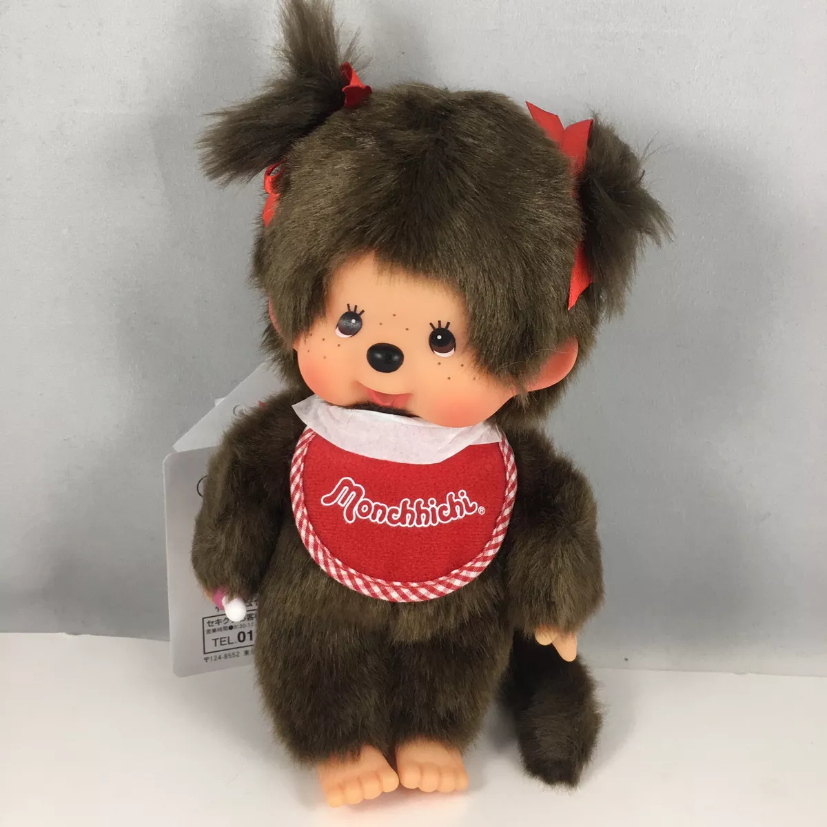 MONCHHICHI GIRL Sekiguchi 7.75H Original Red Bib Collectible Plush Monkey  Doll