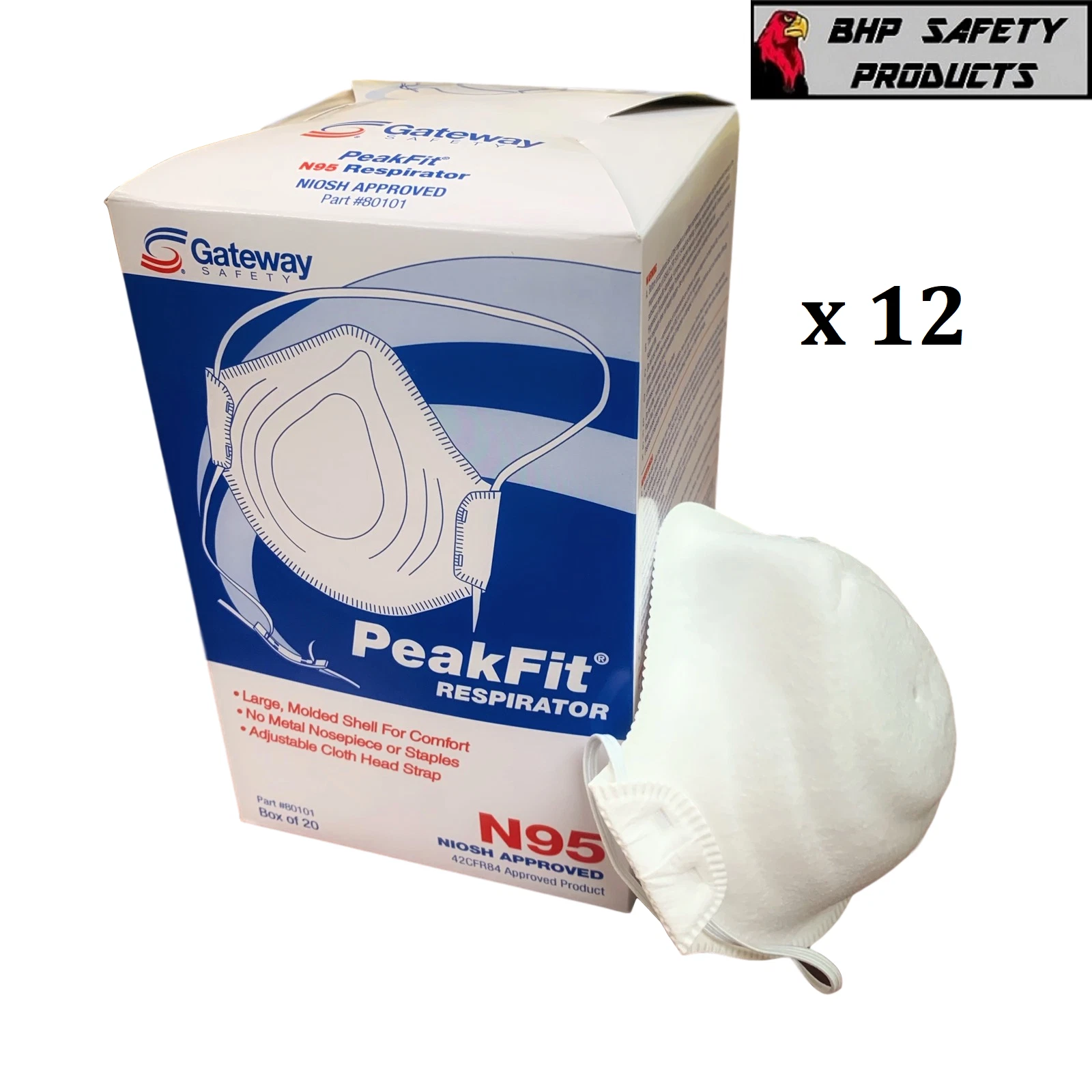 Peakfit N95 NIOSH Approved Particulate Respirator Mask 80101, Case of 240 Masks