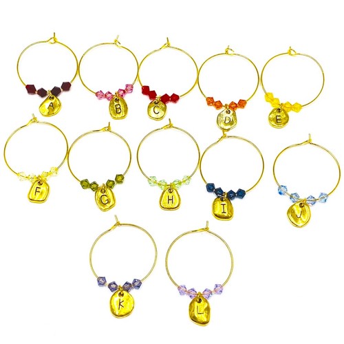 12X Letter Beads Wine Glass Ring Crystal Alphabet Charm Wine Glass Marker - 626 - Afbeelding 4 van 10