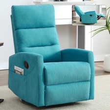 Manual Recliner Chair with Rocker  Swivel - Blue Fabric Living Room Chair