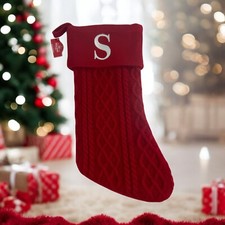 Holiday Time 19" Knit Monogram Christmas Stocking, Letter "S" Red White Initial