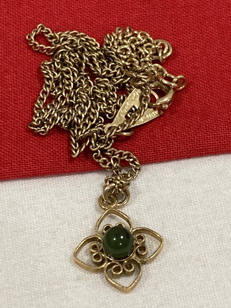 Vintage ARTISTRY TM 1/20 12k GF Gold Filled Jade Flower