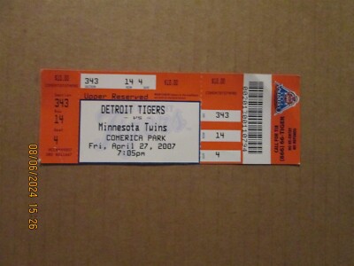 MLB Tigers vs Twins Vintage Circa April 27, 2007 Team Logo $10.00 Full Ticket