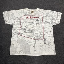 Vintage Arizona Map T Shirt Size Large White AOP Single Stitch Made In USA 90s