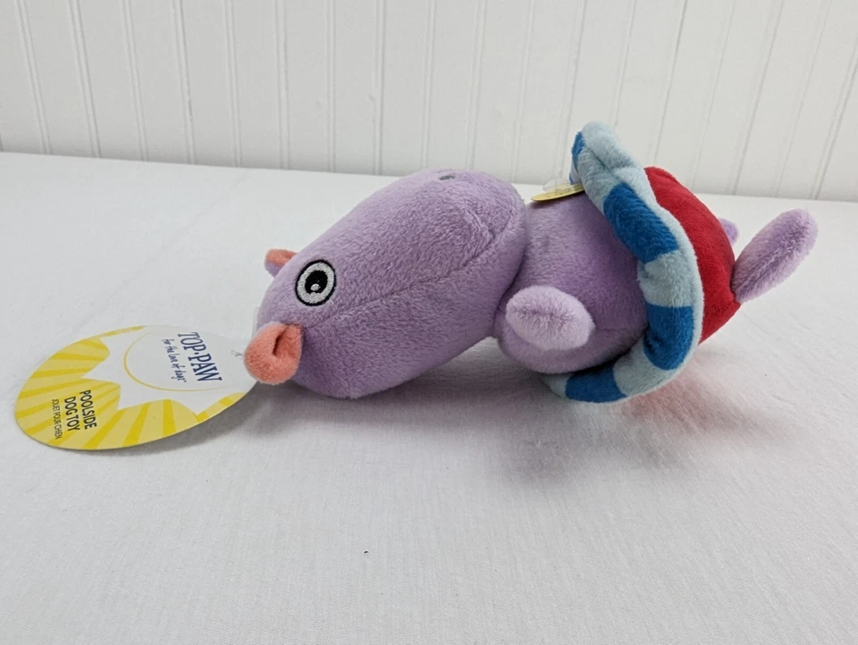 Juguete Top Paw junto a la piscina para perro chirrido hipopótamo nadador peluche 8" púrpura hipopótamo nuevo Foto 3 de 4