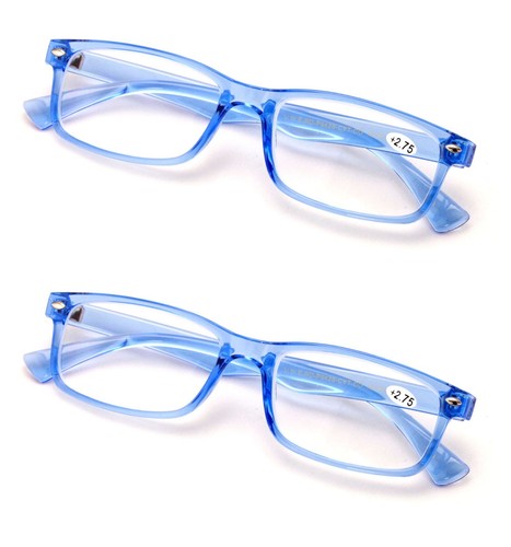 2 Pairs Blue Red Frame Rectangular Reading Glasses - Lightweight Simple Readers - Picture 3 of 22