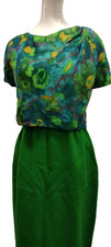 Vintage 1960s MCM Tea Time Dress Emerald Neon Green Floral M FABIOLA DAVID BARR
