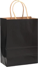Qiqee 32-Packs Black Paper Gift Bags with Handles Bulk 7.6"X4.75"X10.5" Medium S