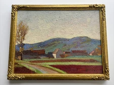 IMPRESSIONISM PAINTING ANTIQUE LANDSCAPE TRANQUIL HOME HOUSE ART DECO ERA signed