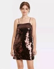 ☀️(S) Women's Sleeveless Paillette Mini Party Shift Dress - A New Day Brown