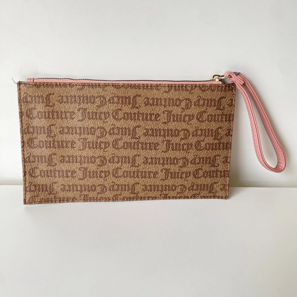 Cartera sin asas vintage Juicy Couture y2k cremallera marrón rosa estampado corazón dorado Foto 2 de 4