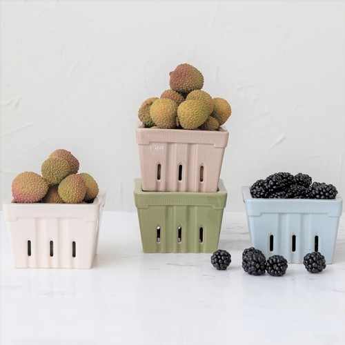 Set of 4 Retro Classic Berry Bowl Baskets 4 in Square Pastel Blue Pink Green - Picture 2 of 9