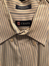 Chaps Classic Fit Wrinkle Free Stripe Twill Long Sleeve Shirt 16-16.5 34/35