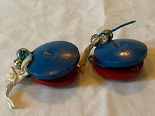 Pair of Vintage Wood Finger Castanets w Jingle Bells Made in Japan
