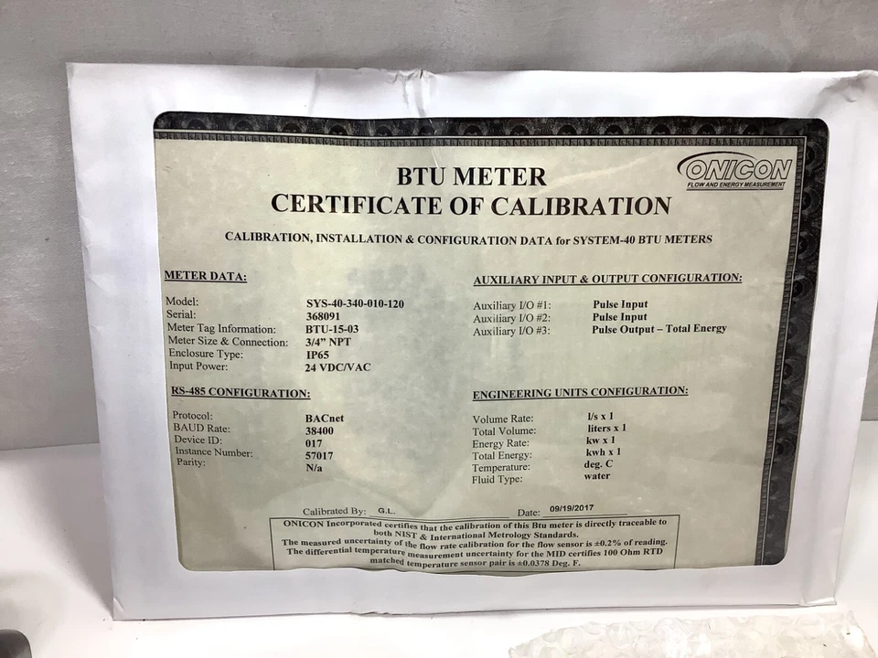 Onicon SYSTEM-40 BTU MEASUREMENT SYSTEM with Certificate of Calibration - Image 3 of 4