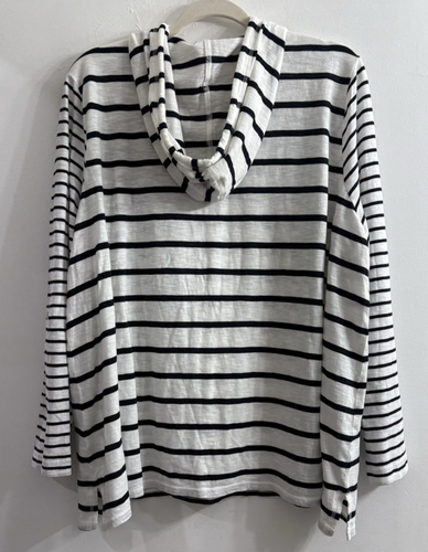 J Jill Women 2X Blue White Striped Long Sleeve Hoodie Casual Top Lightweight - Picture 2 of 8